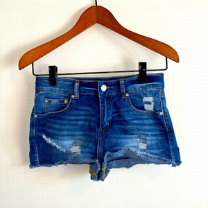 Indigo REIN Cutoff Cheeky Distressed Jean Shorts